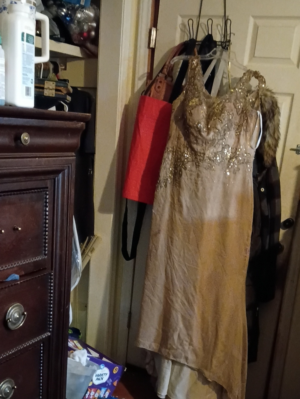 Montage by Mon Cheri Gold Sequin Midi Dress with Beaded Bodice